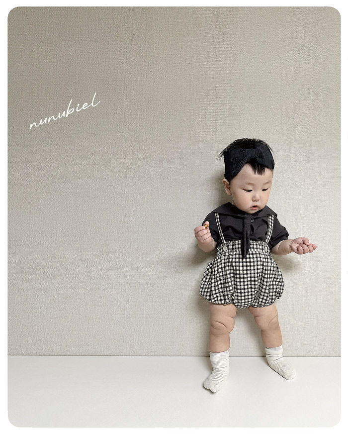 SS BEBE 체크 멜빵룸퍼 (check suspender romper)