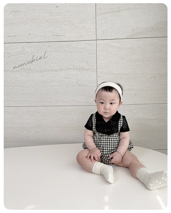 SS BEBE 체크 멜빵룸퍼 (check suspender romper)