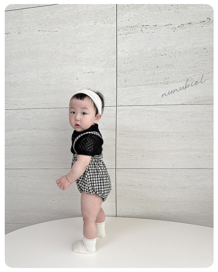 SS BEBE 체크 멜빵룸퍼 (check suspender romper)