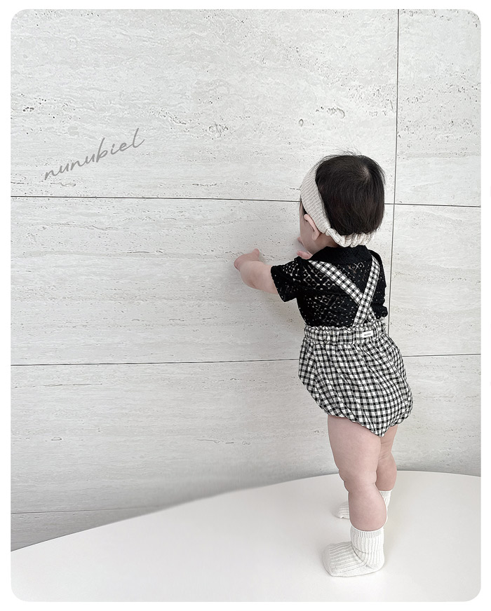 SS BEBE 체크 멜빵룸퍼 (check suspender romper)