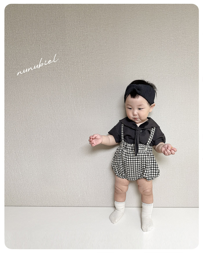 SS BEBE 체크 멜빵룸퍼 (check suspender romper)