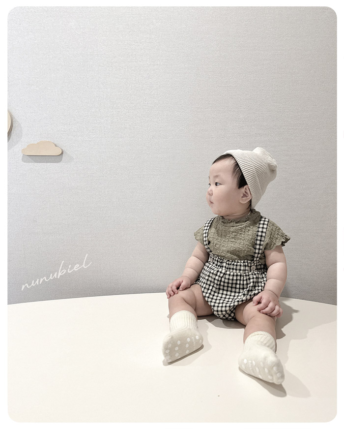 SS BEBE 체크 멜빵룸퍼 (check suspender romper)