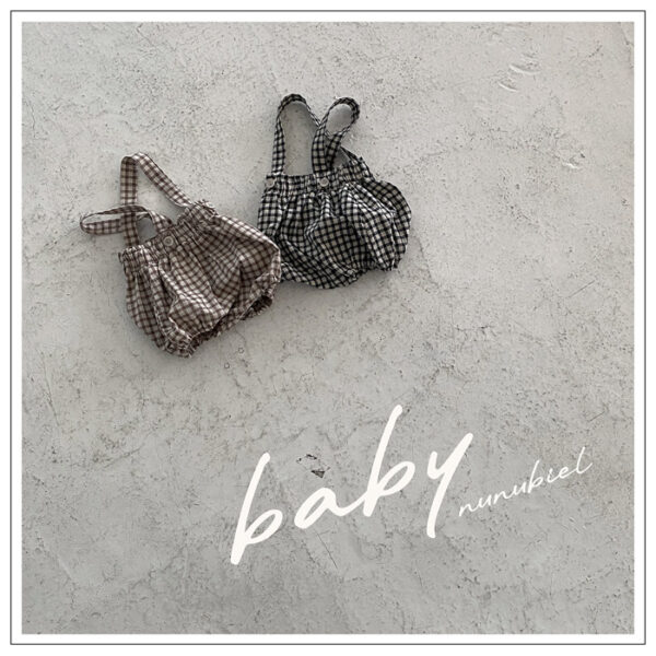 SS BEBE 체크 멜빵룸퍼 (check suspender romper)
