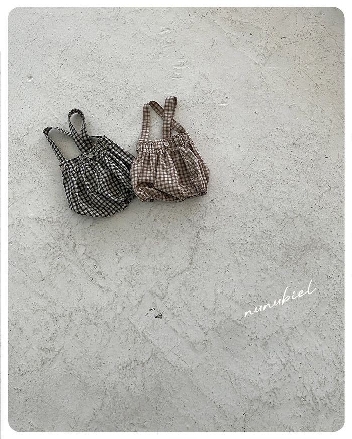 SS BEBE 체크 멜빵룸퍼 (check suspender romper)