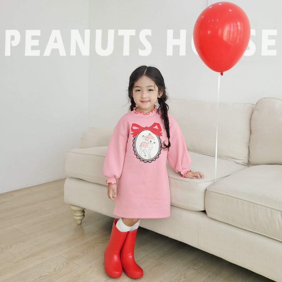 25WIN小鹿斑比捲邊刷毛連身裙