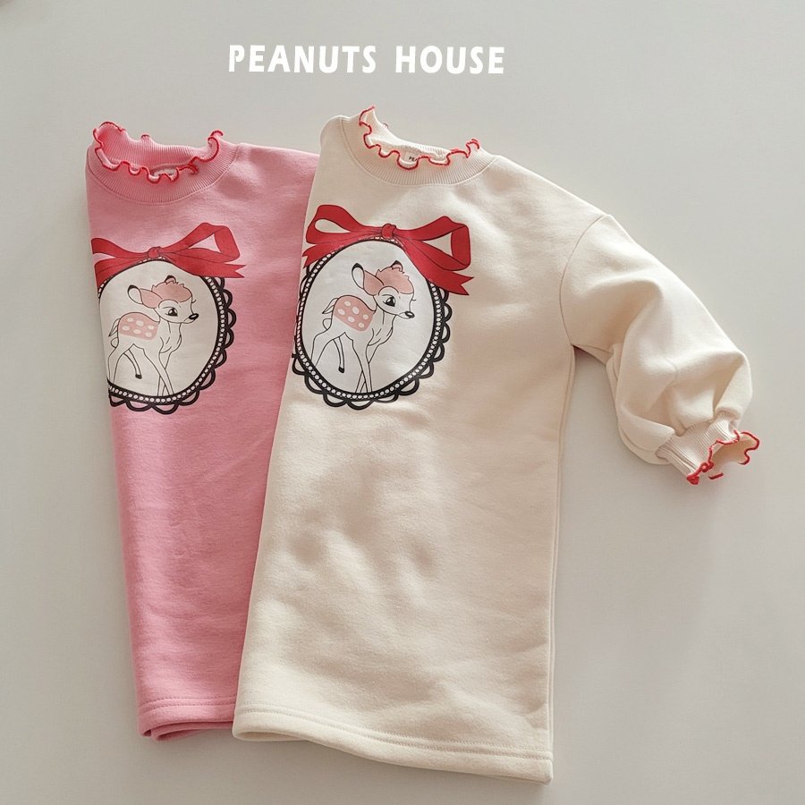 25WIN小鹿斑比捲邊刷毛連身裙